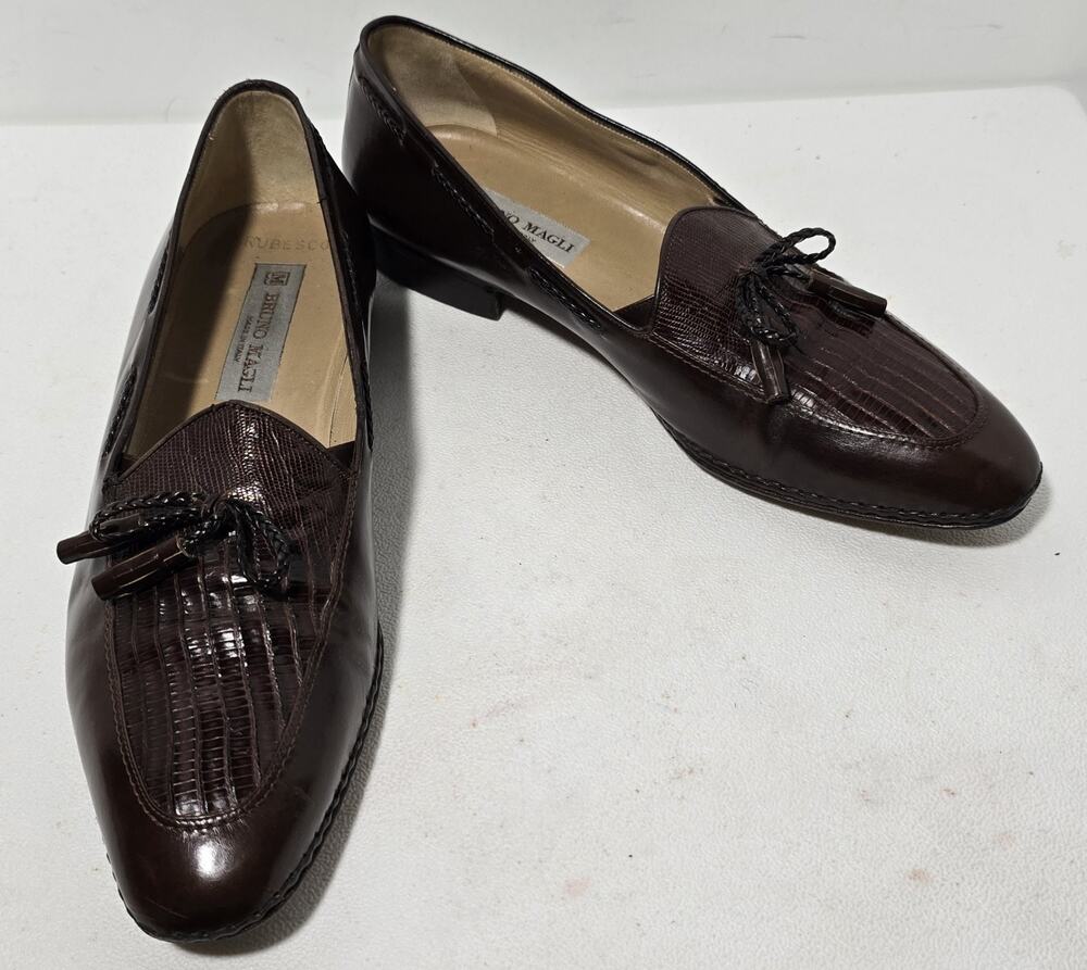 Bruno Magli Alligator Bow Loafers Brown Dress Shoes Rubesco Italy Mens Size 11 M